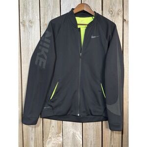 Nike Dri-Fit Black Full Zip Jacket L Neon Green Trim Running Training